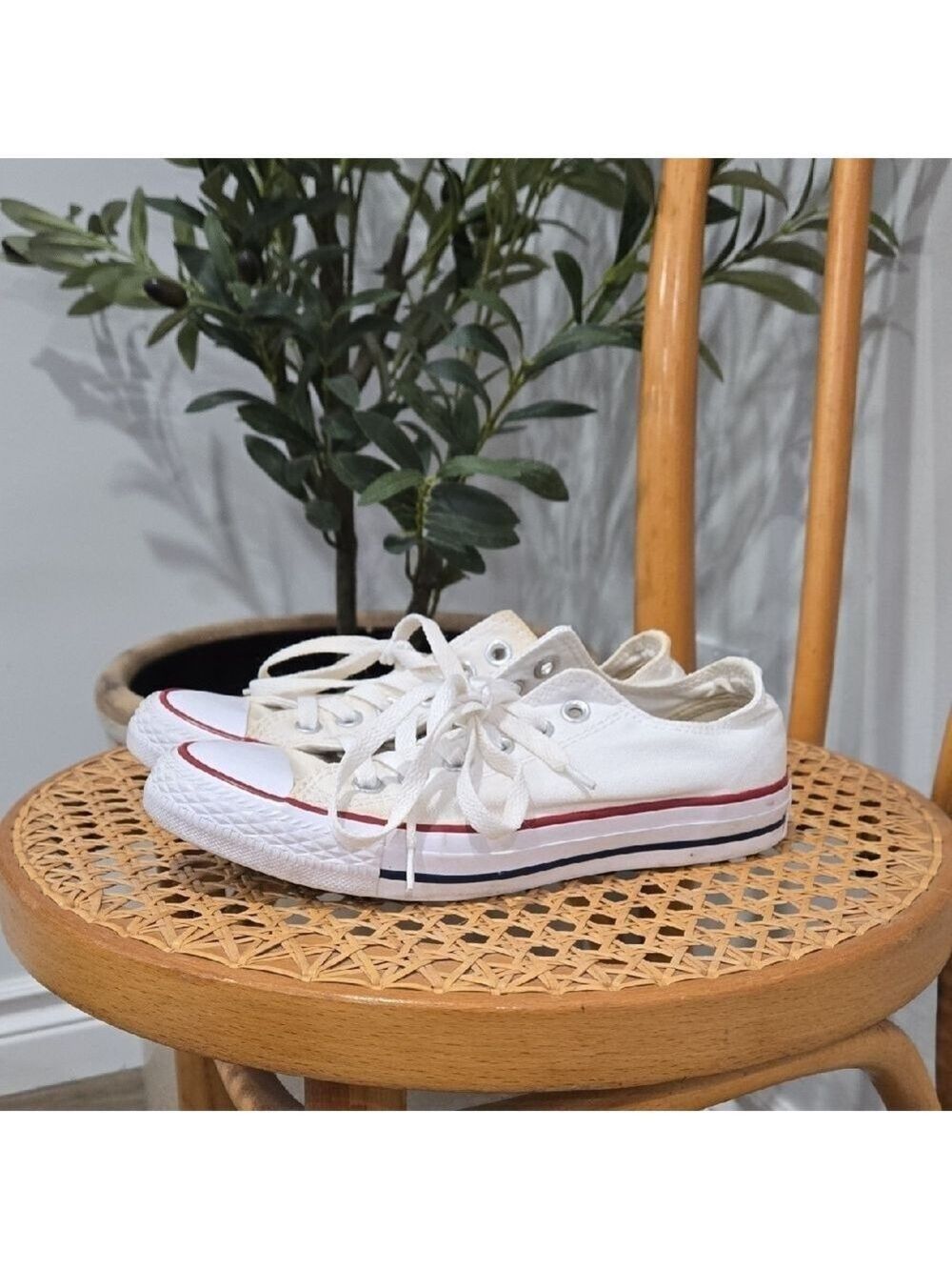 Converse White Canvas Sneakers with Red and Blue Accents